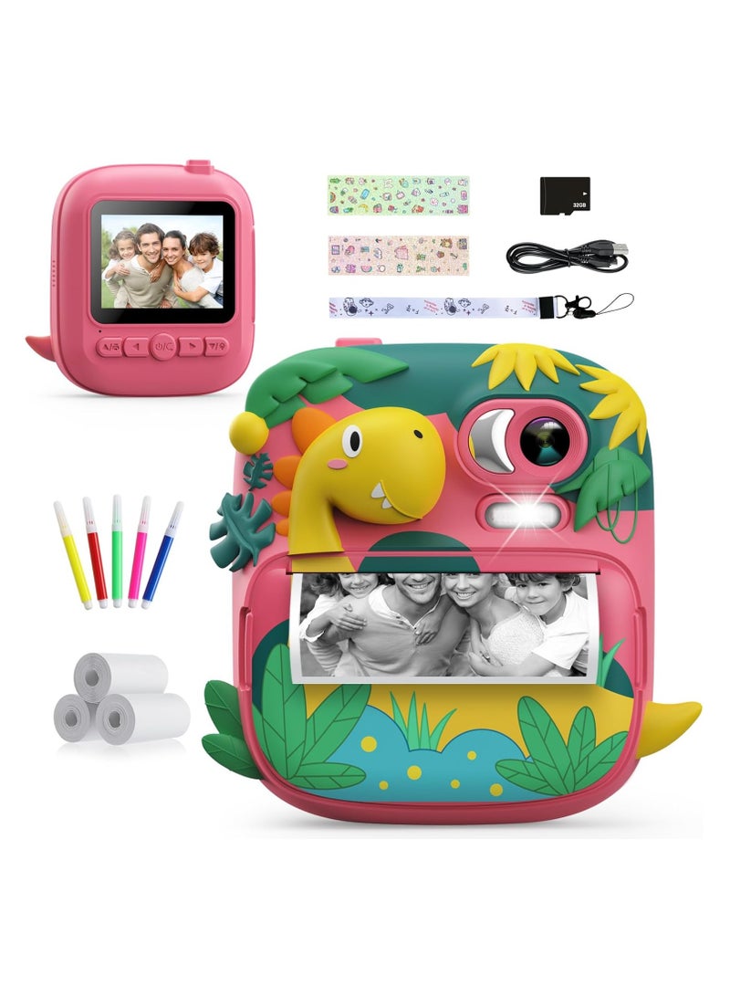 BlueFire Kids Camera Instant Print – Dinosaur-Shaped 12MP Digital Camera with 2.4" IPS Screen, 1080P HD Video, 32GB Memory, Built-in Games & Music Player – Perfect Christmas Birthday Gift for Boys & Girls Ages 3-12 - Image 1