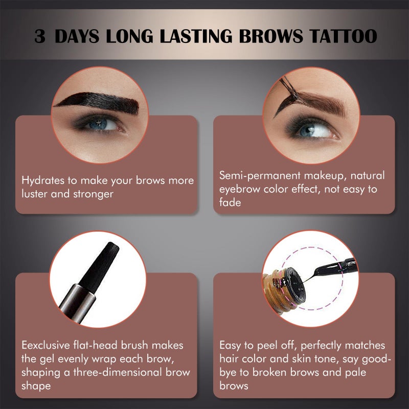 LSxia 2 Pcs Peel Off Tattoo Eyebrow Gel Set, Natural Color Eye-Brow Gel Long-Lasting Waterproof Eyebrow Tattoo, Easy Peel Off Eyebrow Tattoo Makeup -Up To 3 Days (Gray Brown) - Image 4