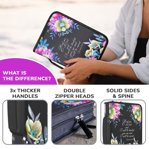 DEHITE Bible Cover Case for Women – Premium Fabric Bible Cases for Girls - Carrying Bag for Woman – Pen Slots – Zippered Pocket – Christian Floral Accessories - Large Holder - Image 3