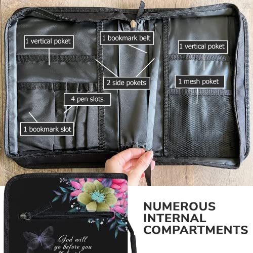 DEHITE Bible Cover Case for Women – Premium Fabric Bible Cases for Girls - Carrying Bag for Woman – Pen Slots – Zippered Pocket – Christian Floral Accessories - Large Holder - Image 4