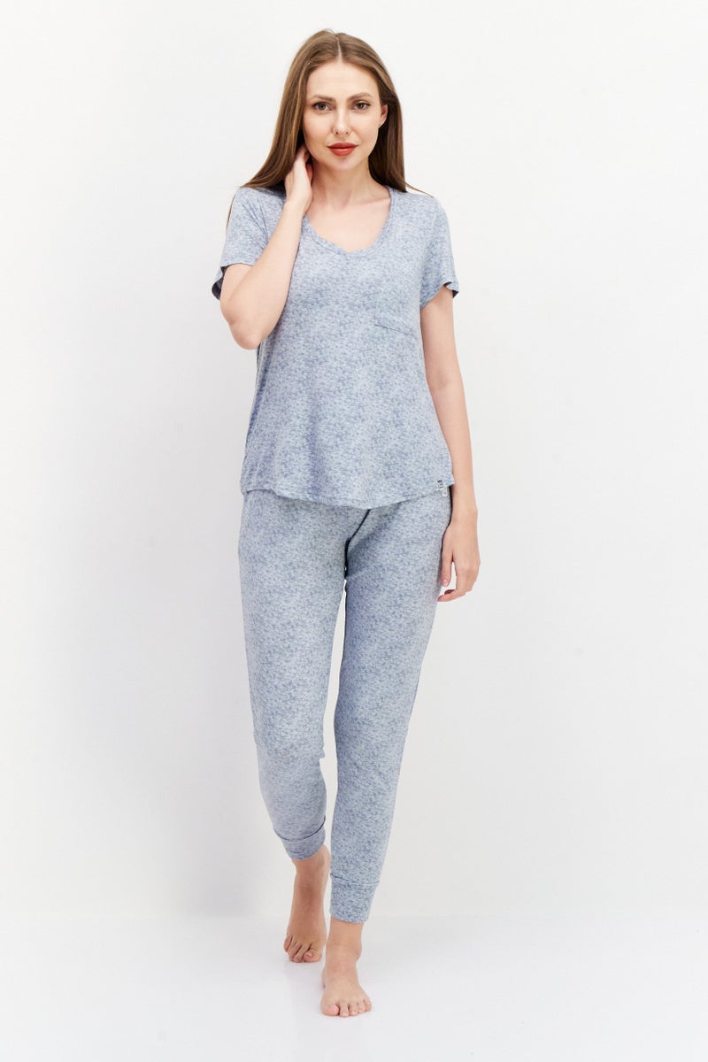 Avalanche Women 2 Pieces Tie Dye Pyjama Set, Slate Grey - Image 1