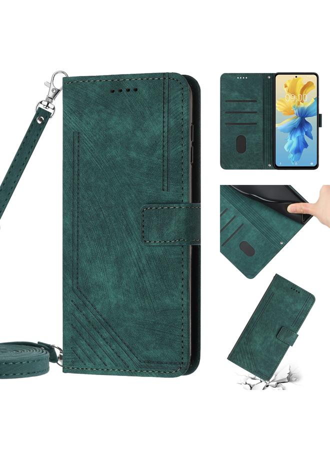 اس-توب جراب هاتف من الجلد بتصميم مخطط لهاتف Infinix Hot 20S مع حبل تعليق - Image 1