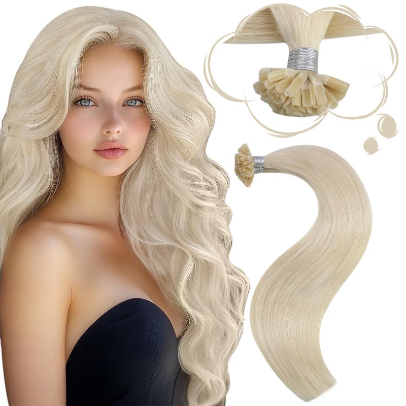 Moresoo U Tip Hair Extensions Human Hair Platinum Blonde 18inch K Tip Hair Extensions Human Hair Add Length Straight 50G/50S - Image 1
