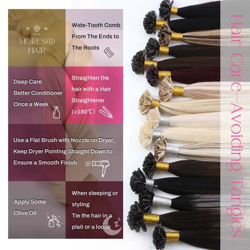 Moresoo U Tip Hair Extensions Human Hair Platinum Blonde 18inch K Tip Hair Extensions Human Hair Add Length Straight 50G/50S - Image 4
