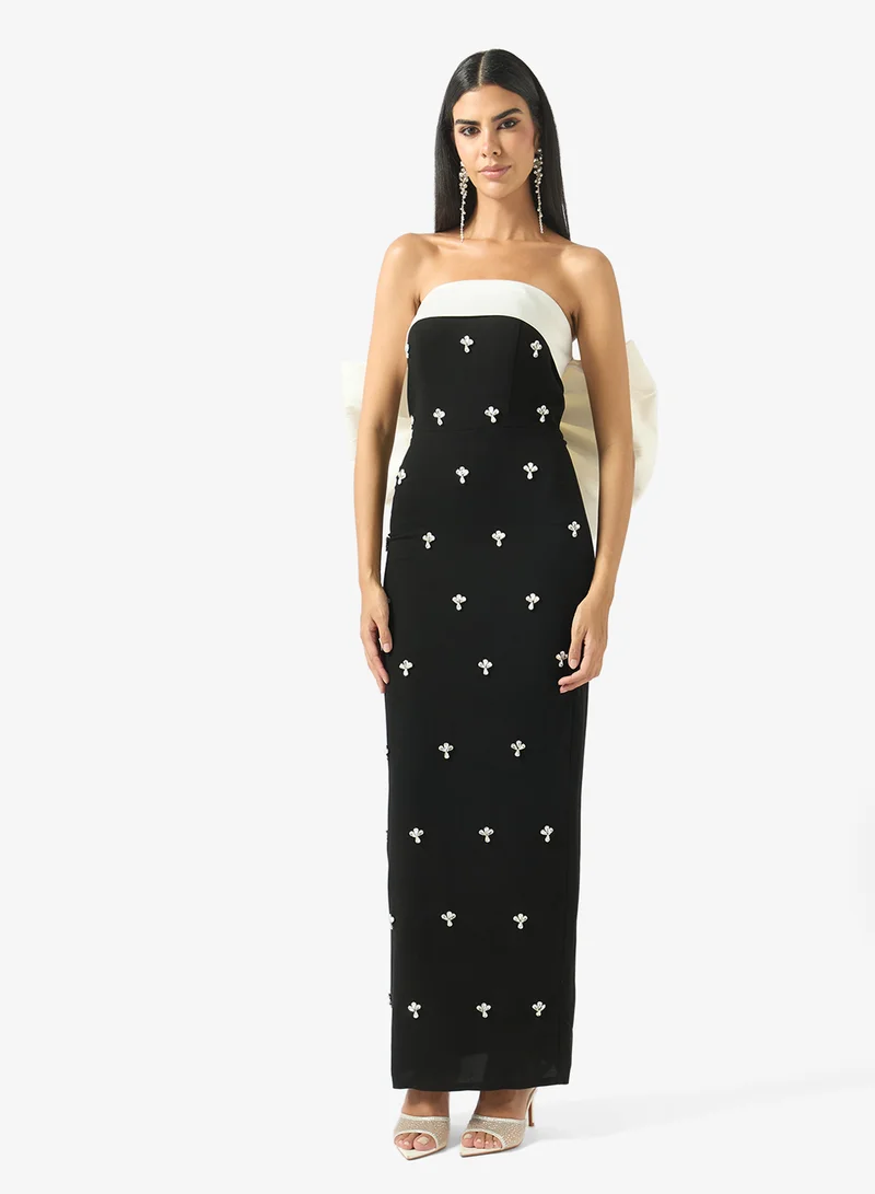 RIBBON BACK CRYSTAL CREPE DRESS