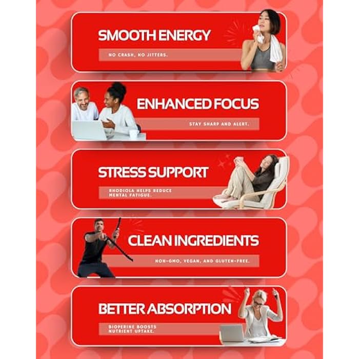 CogniTune Caffeine Pills 100mg with L-Theanine & B12 – Natural Energy + Focus Supplement – Clean Energy Pills for Men & Women – Caffeine L Theanine Nootropic – 60 Vegan Capsules - Image 4