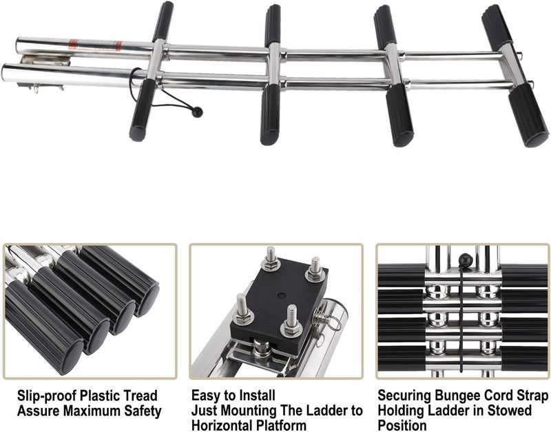 woobles 4 Step Dual Vertical Telescopic Boat Dive Ladder with transom mounting Bracket,316 Stainless Steel Sport Ladder for Marine Boat Yacht Swimming Pool - Image 2