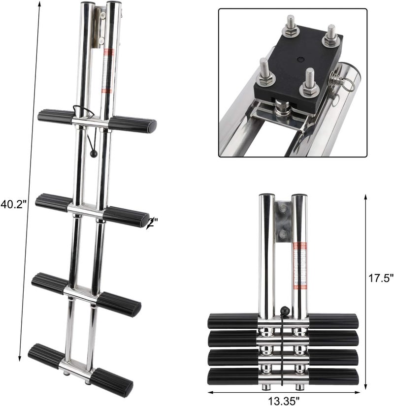 woobles 4 Step Dual Vertical Telescopic Boat Dive Ladder with transom mounting Bracket,316 Stainless Steel Sport Ladder for Marine Boat Yacht Swimming Pool - Image 1