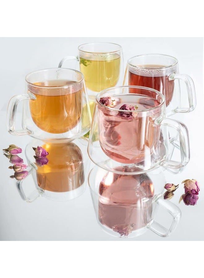 Moss & Stone Set of 4 Double Wall Glass Cup Clear Mug, Double Walled Coffee Mugs 7.5 Oz, Glass Tea Mugs, Insulated Coffee Mug With Handle. (4 Cups) - Image 5