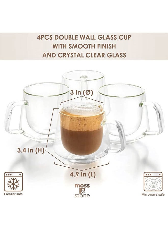 Moss & Stone Set of 4 Double Wall Glass Cup Clear Mug, Double Walled Coffee Mugs 7.5 Oz, Glass Tea Mugs, Insulated Coffee Mug With Handle. (4 Cups) - Image 3
