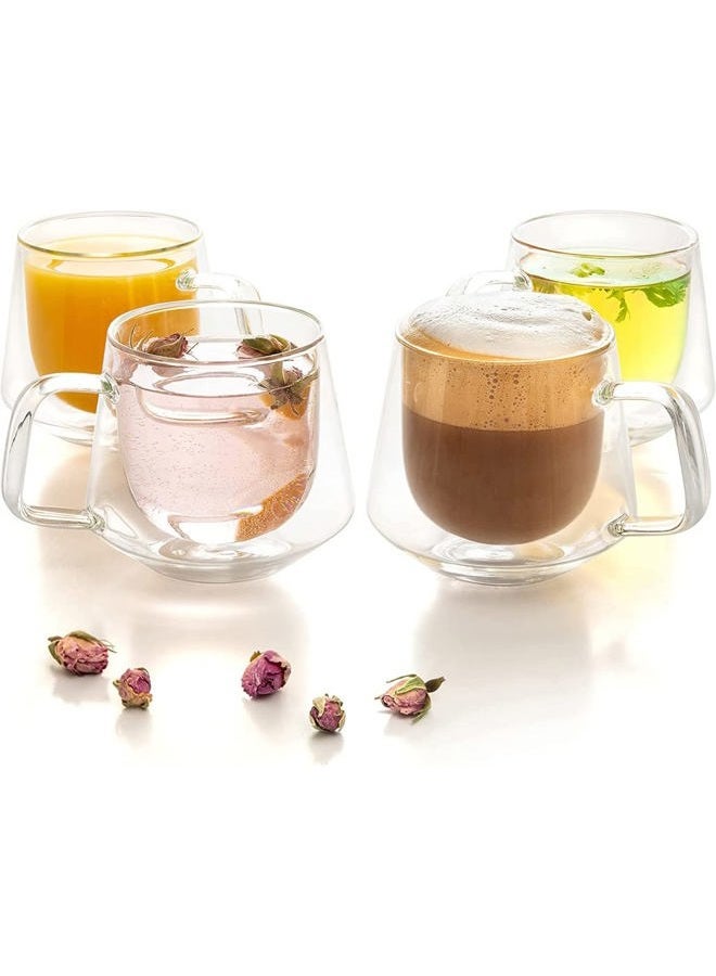 Moss & Stone Set of 4 Double Wall Glass Cup Clear Mug, Double Walled Coffee Mugs 7.5 Oz, Glass Tea Mugs, Insulated Coffee Mug With Handle. (4 Cups) - Image 1