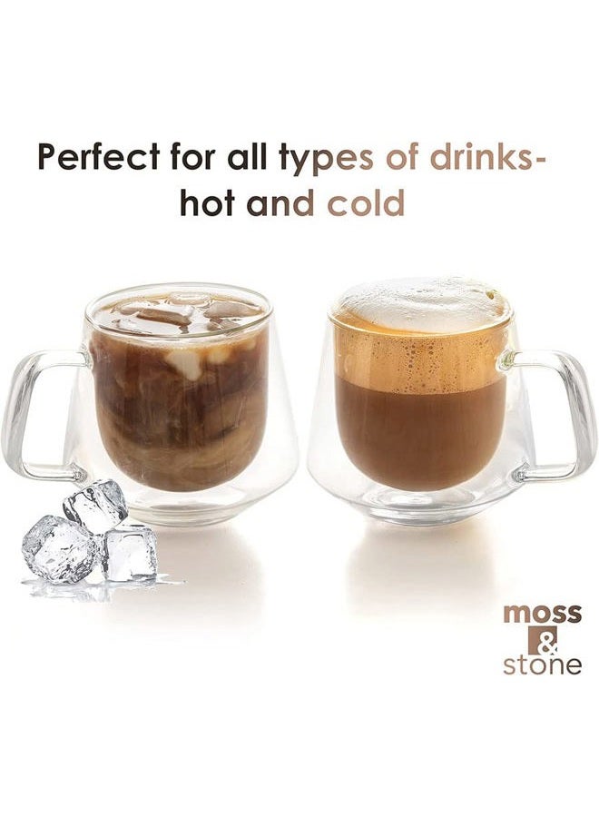 Moss & Stone Set of 4 Double Wall Glass Cup Clear Mug, Double Walled Coffee Mugs 7.5 Oz, Glass Tea Mugs, Insulated Coffee Mug With Handle. (4 Cups) - Image 2