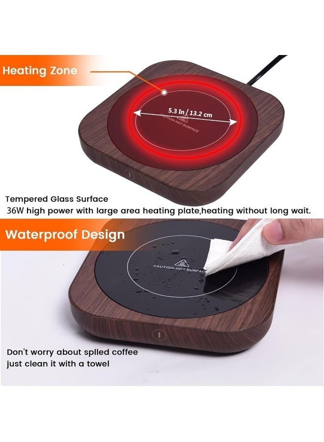 Topleo Coffee Cup Heater, Cup Warmers, Thermostatic Mug Warmer for Desk, 3 Heat Settings, Efficient Heats up Quickly, Coffee Cup Warmer for Home and Office, Wood grain - Image 3
