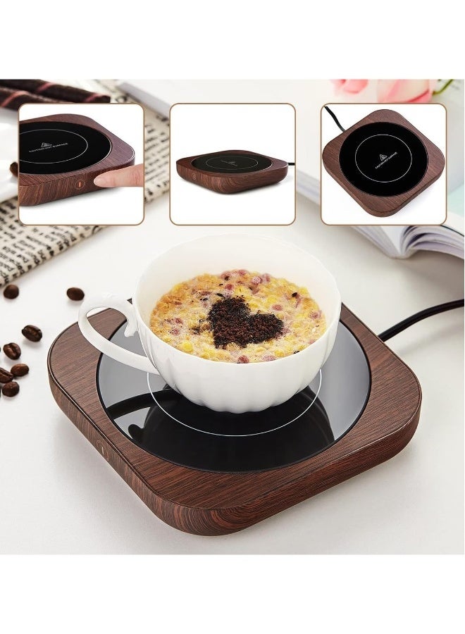 Topleo Coffee Cup Heater, Cup Warmers, Thermostatic Mug Warmer for Desk, 3 Heat Settings, Efficient Heats up Quickly, Coffee Cup Warmer for Home and Office, Wood grain - Image 2