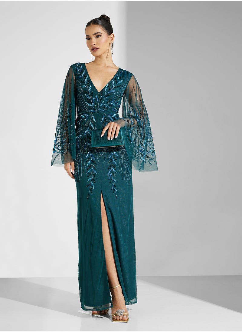 Amelia Rose Embellished V-Neck Dress  - Image 1