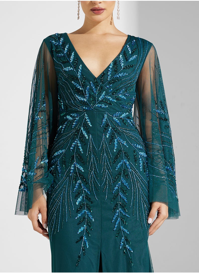 Amelia Rose Embellished V-Neck Dress  - Image 3