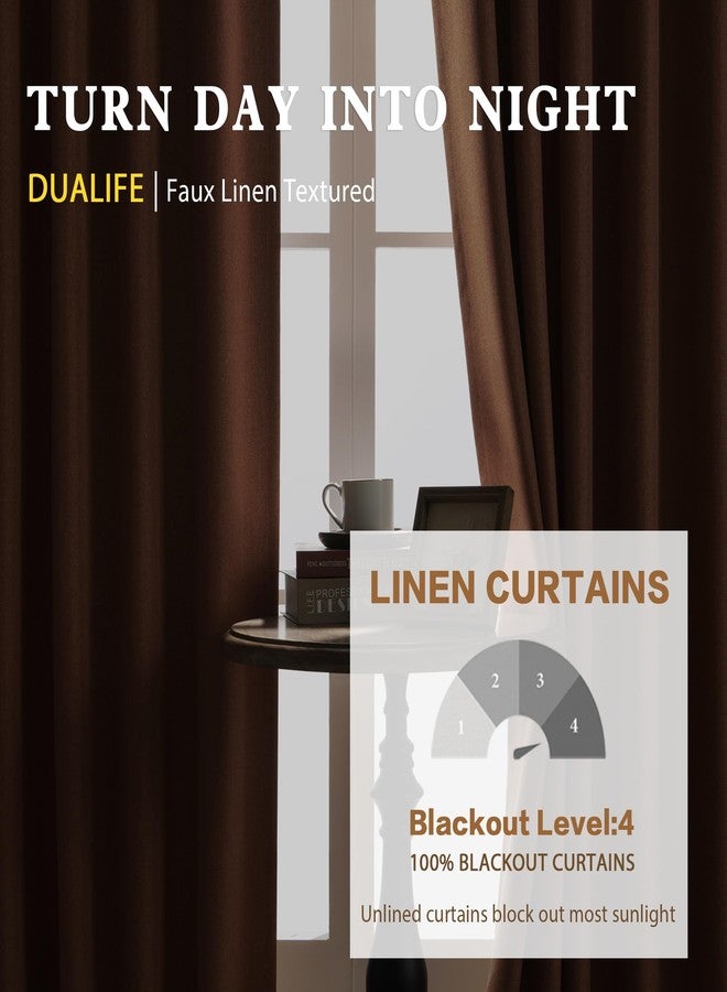 DUALIFE ستائر DUALIFE بعرض 72 بوصة لغرفة المعيشة، وطول 96 بوصة، قطعتان، مصنوعة من الكتان الصناعي، مانعة للضوء، مزودة بجيب للعمود، وحلقات خلفية، وثنيات برتقالية، مناسبة لغرفة النوم، مقاس 72 × 96، لون صدأ الخريف. - Image 3