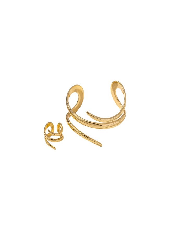 Decixde Bangle Ring Set Chunky Gold Bangle Bracelet And Ring Statement Jewelry Set for Women, adjustable, Metal, No Gemstone - Image 1