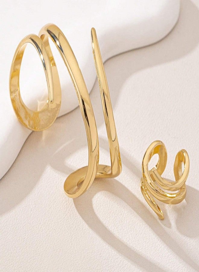 Decixde Bangle Ring Set Chunky Gold Bangle Bracelet And Ring Statement Jewelry Set for Women, adjustable, Metal, No Gemstone - Image 4