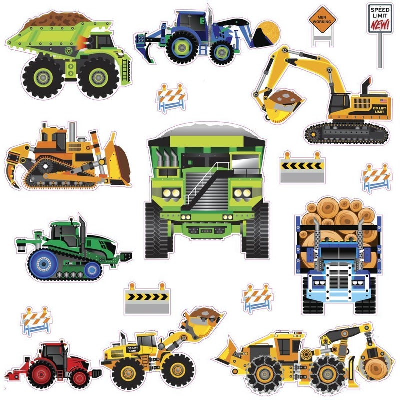 RoomMates SPD0003SCS New Speed Limit-Construction Vehicles Peel & Stick Wall Decals, Multi 10"x18" - Image 1