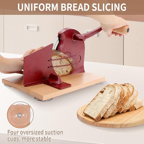 CAWIU Manual Bread Slicer with Hand Crank- Adjustable Thickness Bread Cutter for Even Slices, Perfect for Homemade Sourdough, Sandwich, and More, Red - Image 5