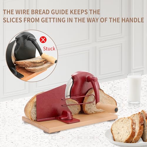 CAWIU Manual Bread Slicer with Hand Crank- Adjustable Thickness Bread Cutter for Even Slices, Perfect for Homemade Sourdough, Sandwich, and More, Red - Image 3