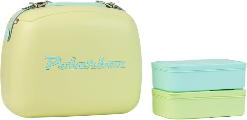Polarbox Lunch Tote Cooler Bag | Retro Lunch Box Picnic Reusable Lunch Bag Vintage Mini Cooler Hand Bag Includes 2 Food Containers! Food & Drinks Work, Travel, Beach, Camping Hiking 6L (Lime Cyan) - Image 1