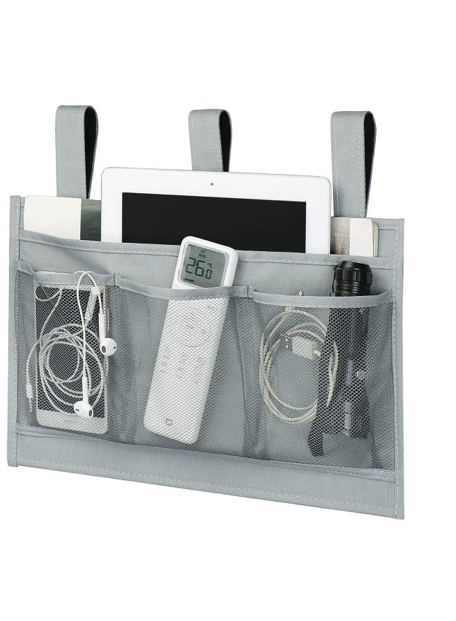 Bedside Caddy, Bedside Storage Organizer with 4 Pockets, Hanging Bedside Organizer Storage Bag Pocket for Bunk, Hospital Beds, Bedside Organizer for College Dorm, Camp, Bed Rails, Grey