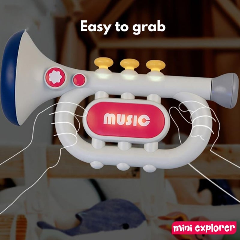 Mini Explorer لعبة بوق تفاعلية للأطفال ميني إكسبلورر مع أضواء وأصوات | 3 أوضاع لعب – تلقائي، يدوي وتعليمي | آلة موسيقية للأطفال من عمر 3 سنوات فما فوق | تعمل بالبطارية | هدية لعبة موسيقية تعليمية - Image 2