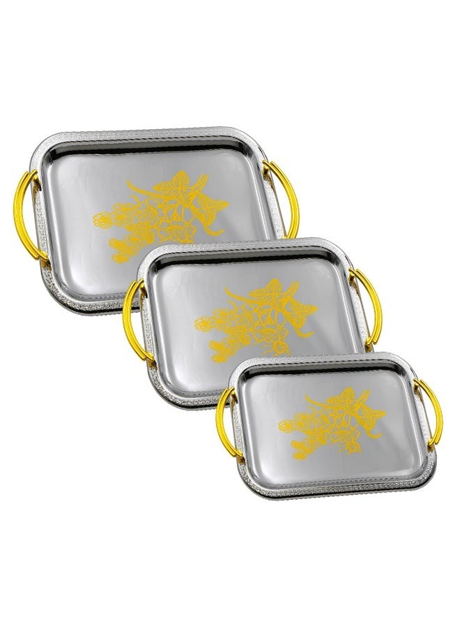 BASURRAH 3 Pieces Steel Serving Tray Set  - Image 1