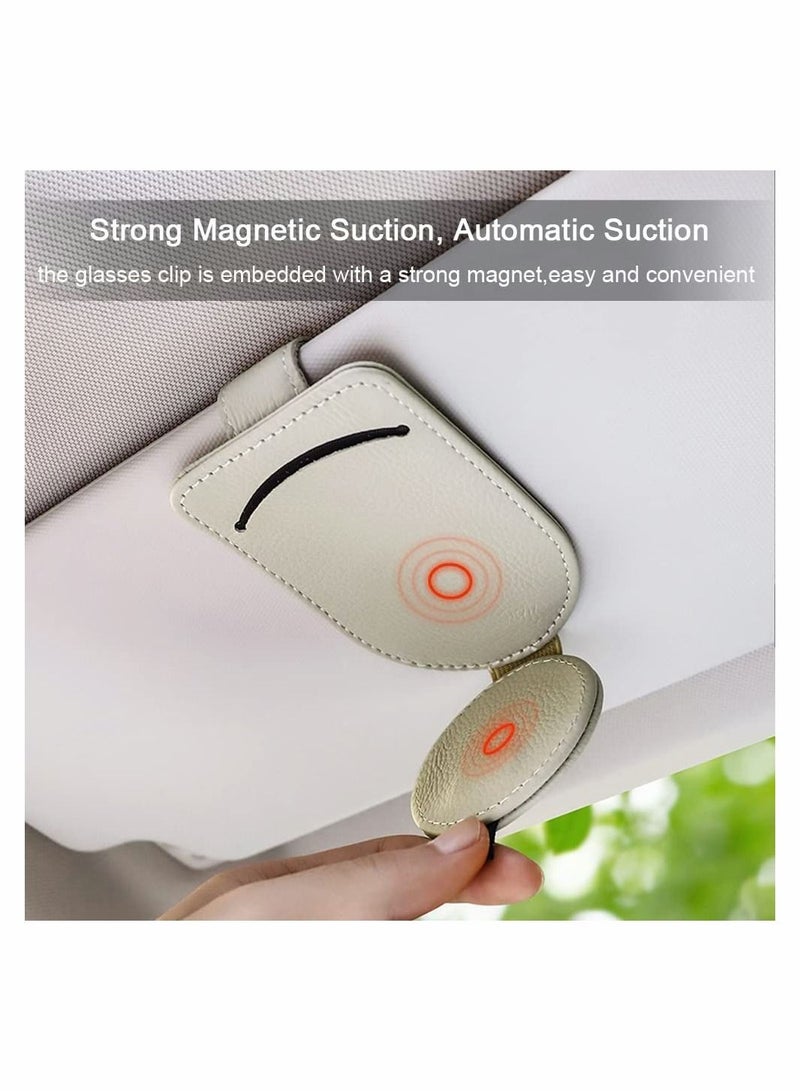 SYOSI Sunglass Holder for Car Visor, Adsorption Sunglasses Holder Clip for Storing Glasses Card Mask, for Car Visor, Beige  - Image 4