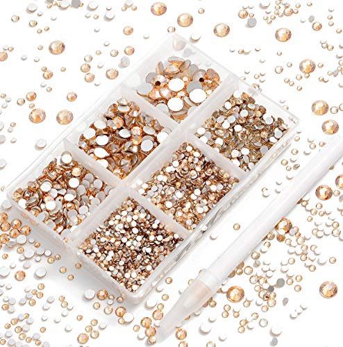 AD Beads 4300 Pieces Flat Back Nail Art Rhinestones Round Beads 6 Sizes 265mm with Storage Organizer BoxRhinestones Picking Pen for Nail Art Phone Decorations Crafts DIY Champagne - Image 2