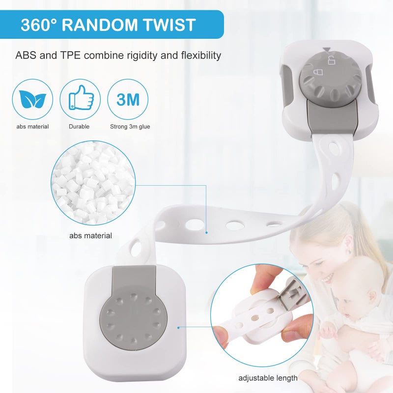 SKY-TOUCH Baby Safety Lock, Child Safety Locks, Multi-Functional Adjustable Double Button Baby Anti-Clip Latch System For Cabinets, Drawers, Fridge, Closet Doors Etc（Pack Of 6） - Image 4