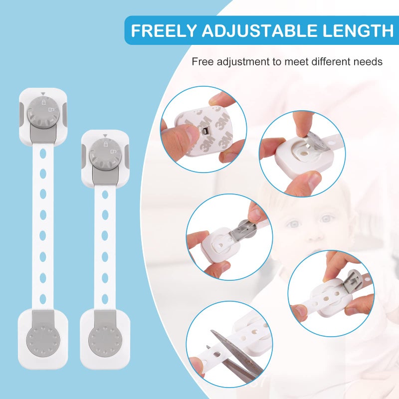 SKY-TOUCH Baby Safety Lock, Child Safety Locks, Multi-Functional Adjustable Double Button Baby Anti-Clip Latch System For Cabinets, Drawers, Fridge, Closet Doors Etc（Pack Of 6） - Image 5