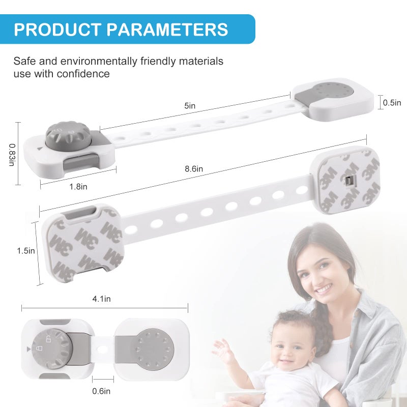 SKY-TOUCH Baby Safety Lock, Child Safety Locks, Multi-Functional Adjustable Double Button Baby Anti-Clip Latch System For Cabinets, Drawers, Fridge, Closet Doors Etc（Pack Of 6） - Image 3