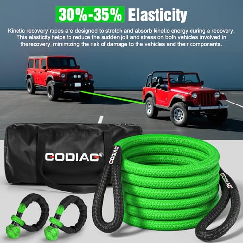 GODIAG 1"×30ft Kinetic Recovery Tow Rope (46500lbs) Heavy Duty Energy Rope with 2 Soft Shackles, 30% Elasticity Offroad Power Rope for Truck Jeep Car ATV UTV Tractor - Image 4