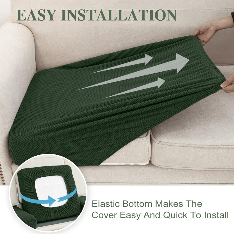 LA MEACK Couch Cushion Covers Seat Cushion Cover Stretch Couch Cover Separate Sectional Sofa Slipcovers Furniture Protector(3 Pieces for Seat or Sofa Backrest, Green) - Image 5