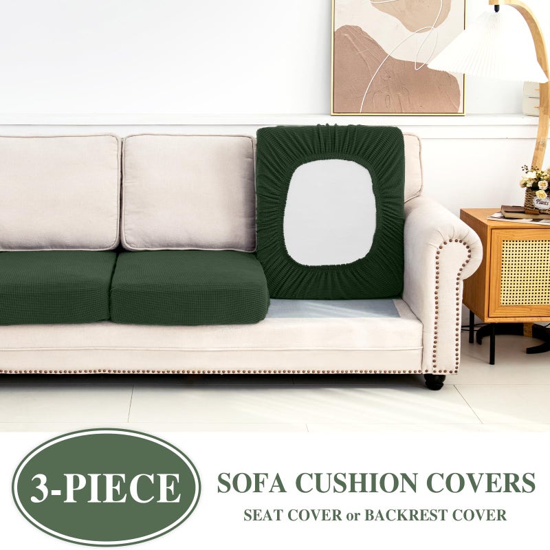 LA MEACK Couch Cushion Covers Seat Cushion Cover Stretch Couch Cover Separate Sectional Sofa Slipcovers Furniture Protector(3 Pieces for Seat or Sofa Backrest, Green) - Image 3