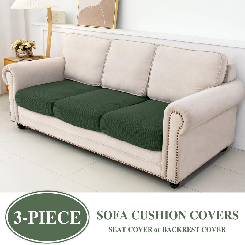 LA MEACK Couch Cushion Covers Seat Cushion Cover Stretch Couch Cover Separate Sectional Sofa Slipcovers Furniture Protector(3 Pieces for Seat or Sofa Backrest, Green) - Image 2