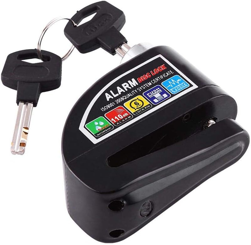 cheekyglo Disc Brake Lock, Anti-theft Motorcycle Motorbike Alarm Disc Lock Waterproof Motorcycle Wheel Lock With110dB Alarm Sound for Motorcycles Scooterand Bicycle(Black) Black - Image 1