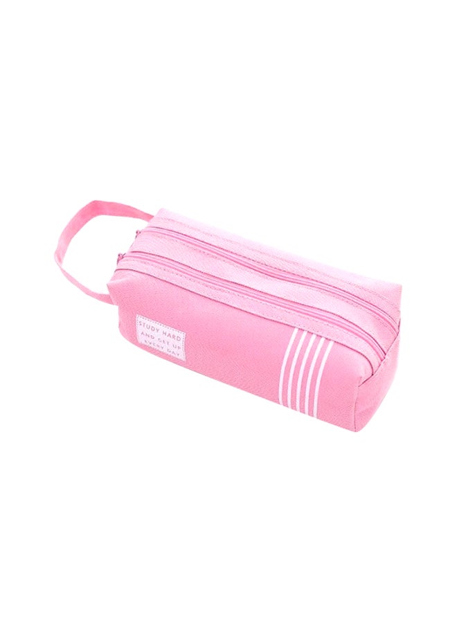 Double Zipper Large Pencil Case Pink