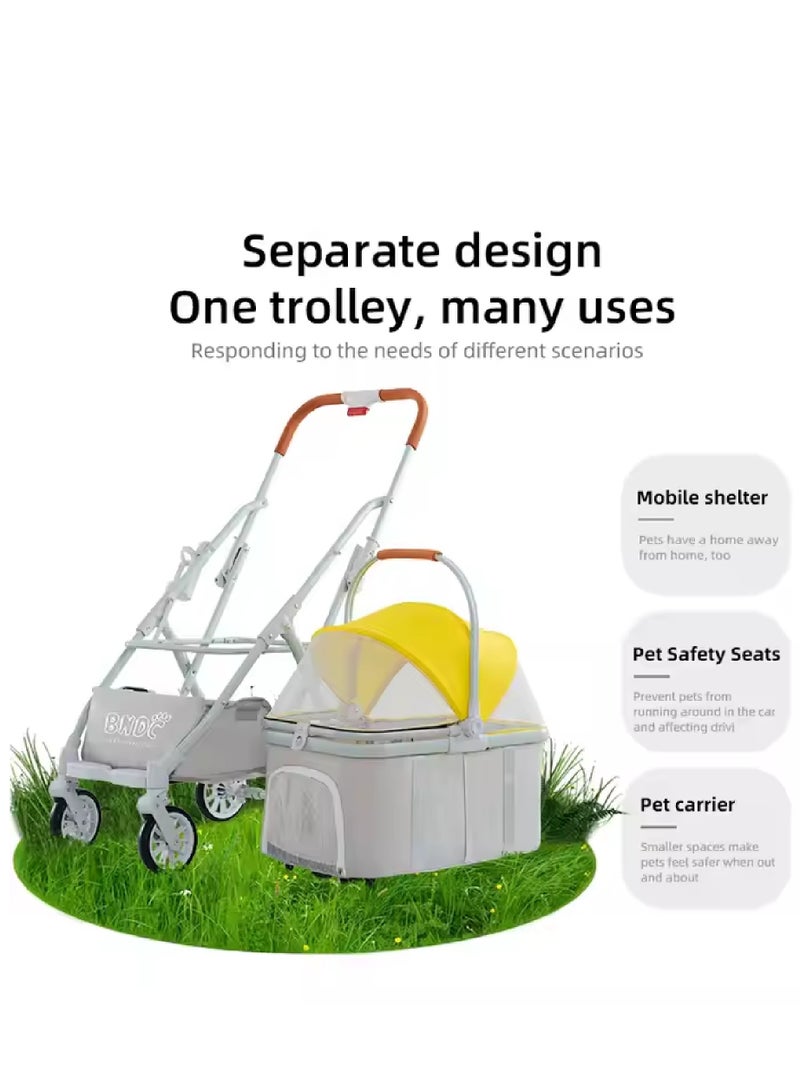 Wheeled Pet Stroller Dog Carrier with Storage Basket Dog Stroller Luxury 4 Wheels Pet for Dog Color Pink - Image 2