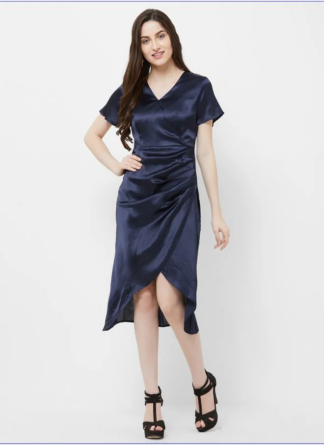 Mish Wrap Style Mid Length Dress with Pleat Detail