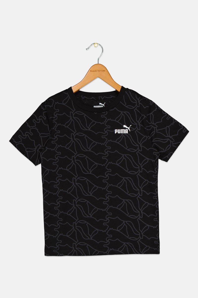 PUMA تي شيرت أولاد بقلنسوة دائرية بشعار العلامة التجارية للخارج، أسود - Image 3