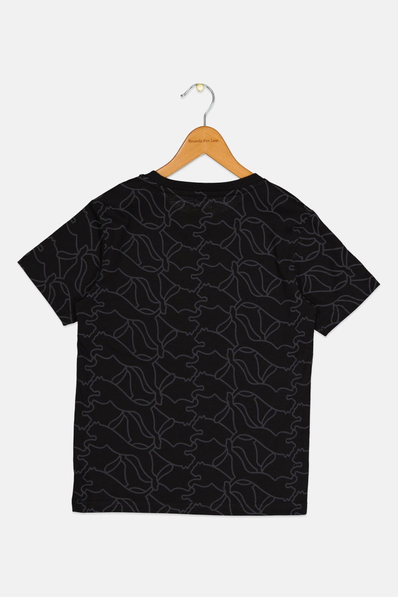 PUMA تي شيرت أولاد بقلنسوة دائرية بشعار العلامة التجارية للخارج، أسود - Image 2