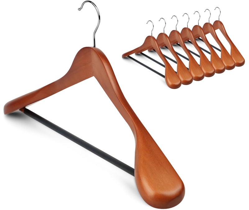 Coat Hanger 8Pack MEQUTION Wood Hangers Trouser Hangers Extra Wide Shoulder Wooden Hangers for Heavy Coat Sweater Skirt Suit Pants Retro Finish Walnut