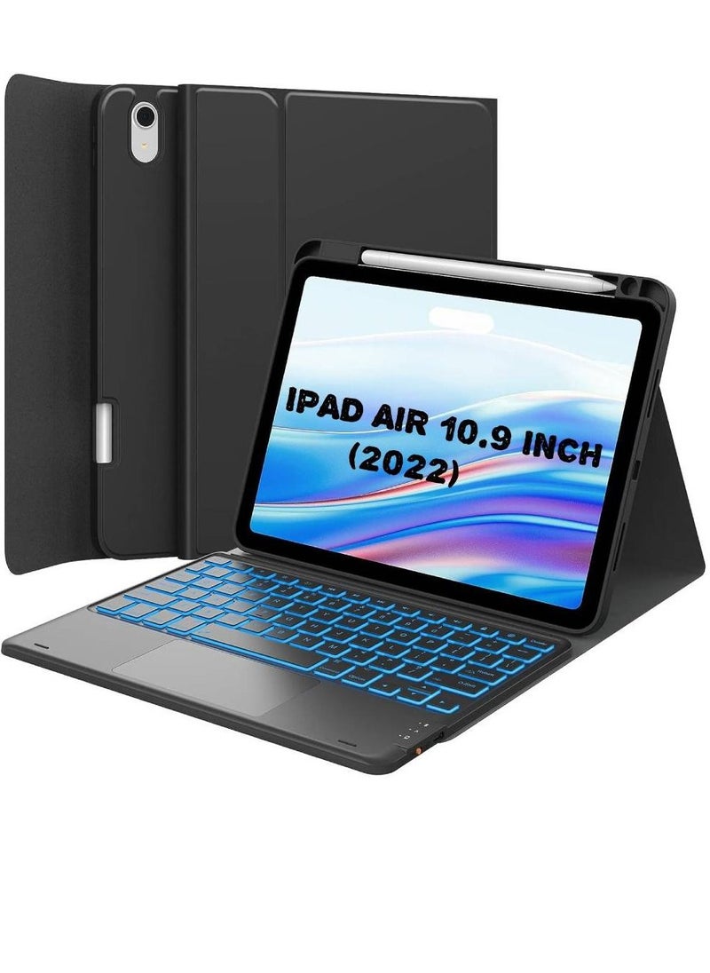 Generic iPad Keyboard Case For iPad Air 5 Generation, Detachable Wireless Bluetooth Trackpad Keyboard, Smart Folio Cover With Pencil Holder, Fit For iPad Air 5th Generation 10.9 Inch - 2022 