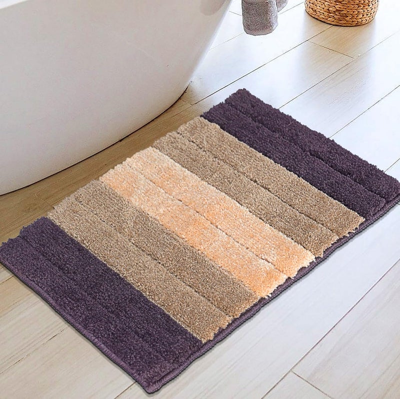 RNF R N Fibers R N Fibers Decorative Striped Non Slip Bathmat for Floor Water Absorbent Microfiber Color Fast Machine Washable 40x60 Cms Brown - Image 1