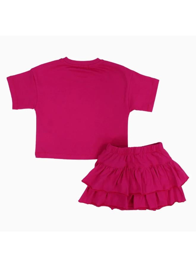 playmore Baby Girls Cotton Outfit Set – Fuchsia Short Sleeves - Image 2