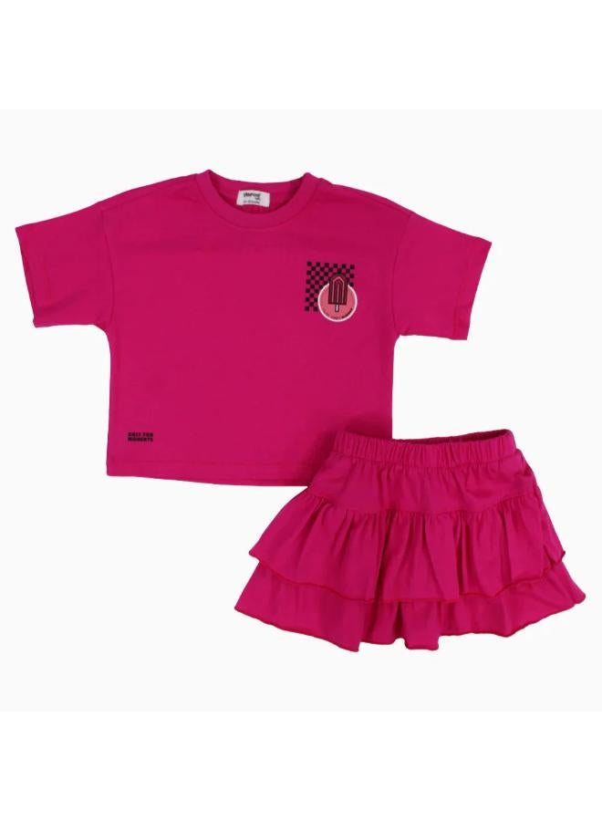 playmore Baby Girls Cotton Outfit Set – Fuchsia Short Sleeves - Image 1